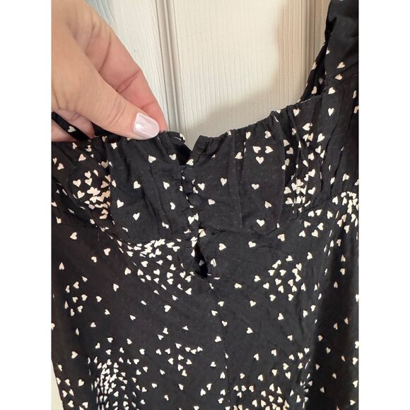Anthropologie Black With White Heart Print Square Neck Juliet Mini Dress Large - Picture 4 of 9